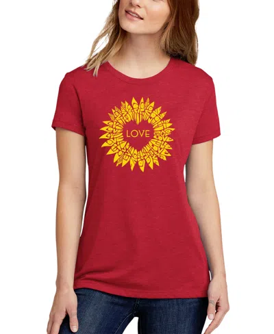 La Pop Art Women's Premium Blend Sunflower Love Word Art T-shirt In Red