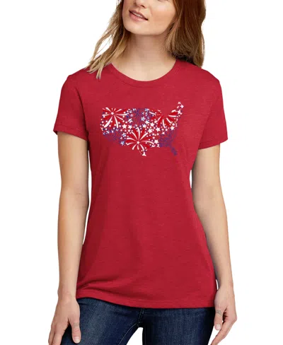 La Pop Art Women's Premium Blend Usa Fireworks Word Art T-shirt In Red
