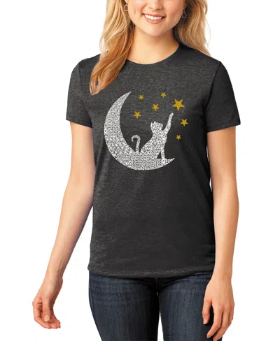 La Pop Art Women's Premium Blend Word Art Cat Moon T-shirt In Black