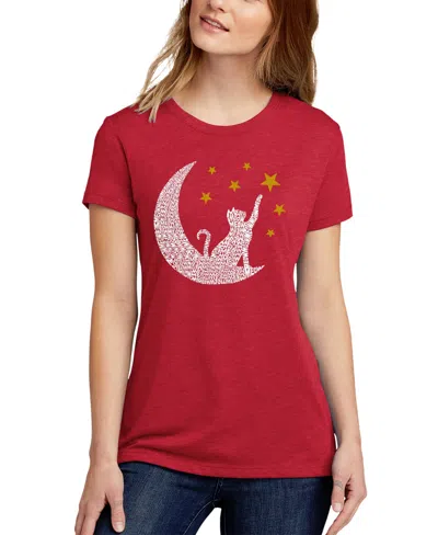 La Pop Art Women's Premium Blend Word Art Cat Moon T-shirt In Red