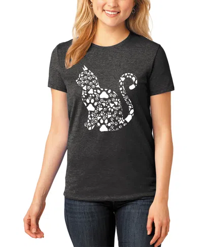 La Pop Art Women's Premium Blend Word Art Cat Paws T-shirt In Black
