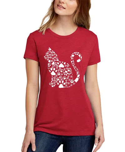 La Pop Art Women's Premium Blend Word Art Cat Paws T-shirt In Red