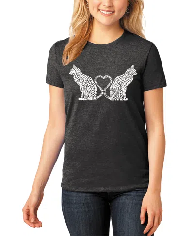 La Pop Art Women's Premium Blend Word Art Cat Tail Heart T-shirt In Black