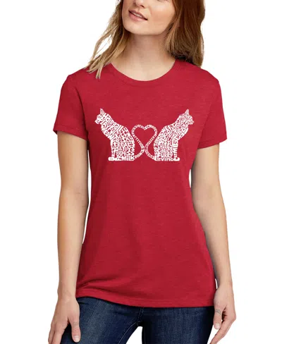 La Pop Art Women's Premium Blend Word Art Cat Tail Heart T-shirt In Red