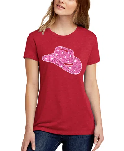 La Pop Art Women's Premium Blend Word Art Cowgirl Hat T-shirt In Red