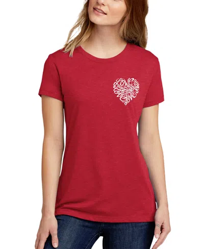La Pop Art Women's Premium Blend Word Art Cursive Heart T-shirt In Red