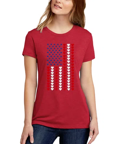 La Pop Art Women's Premium Blend Word Art Heart Flag T-shirt In Red