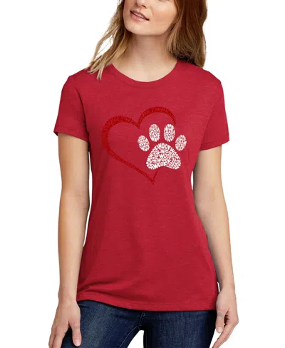 La Pop Art Women's Premium Blend Word Art Paw Heart T-shirt In Red