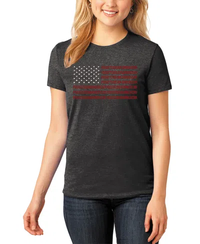 La Pop Art Women's Premium Blend Word Art Proud To Be An American T-shirt In Black