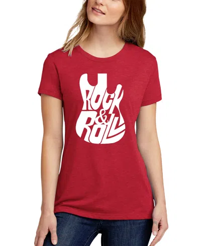 La Pop Art Women's Premium Blend Word Art Rock And Roll Guitar T-shirt In Red