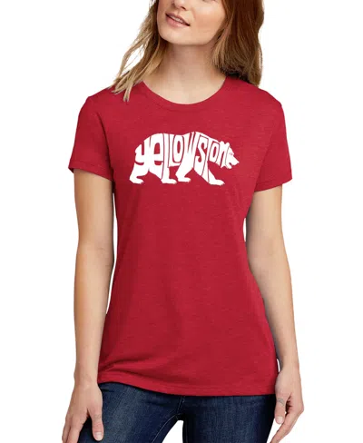 La Pop Art Women's Premium Blend Yellowstone Bear Word Art T-shirt In Red