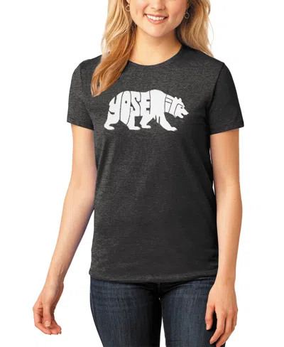 La Pop Art Women's Premium Blend Yosemite Bear Word Art T-shirt In Black