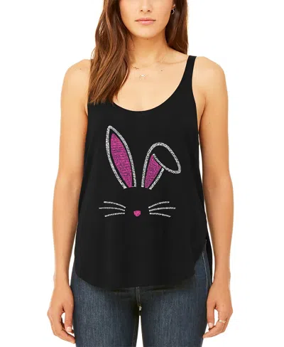 La Pop Art Women's Premium Bunny Ears Word Art Flowy Tank Top In Black