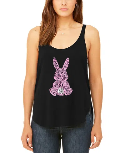 La Pop Art Women's Premium Easter Bunny Word Art Flowy Tank Top In Black