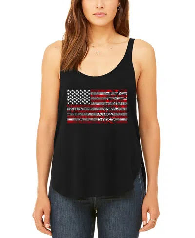La Pop Art Women's Premium Fireworks American Flag Flowy Tank Top In Black