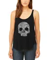 La Pop Art Women's Premium Flower Skull Word Art Flowy Tank Top In Black