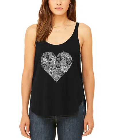 La Pop Art Women's Premium Heart Flowers Word Art Flowy Tank Top In Black