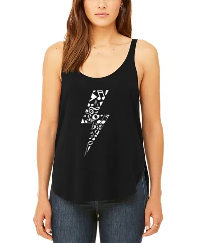 La Pop Art Women's Premium Lightning Bolt Word Art Flowy Tank Top In Black