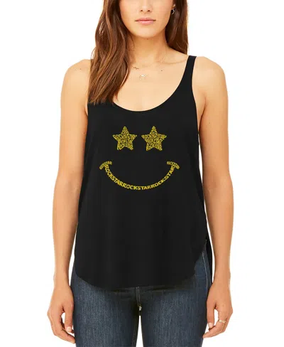 La Pop Art Women's Premium Rockstar Smiley Word Art Flowy Tank Top In Black