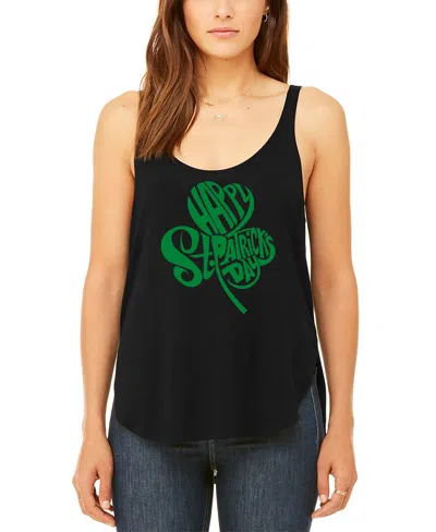 La Pop Art Women's Premium St. Patrick's Day Shamrock Word Art Flowy Tank Top In Black