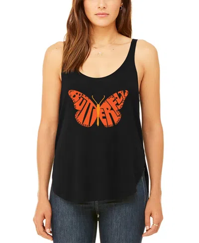 La Pop Art Women's Premium Word Art Butterfly Flowy Tank Top In Black