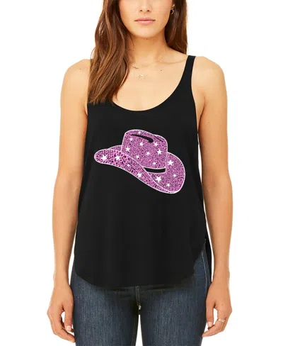 La Pop Art Women's Premium Word Art Cowgirl Hat Flowy Tank Top In Black