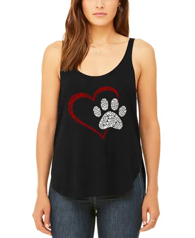 La Pop Art Women's Premium Word Art Paw Heart Flowy Tank Top In Black