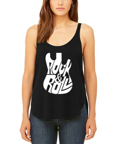 La Pop Art Women's Premium Word Art Rock And Roll Guitar Flowy Tank Top In Black