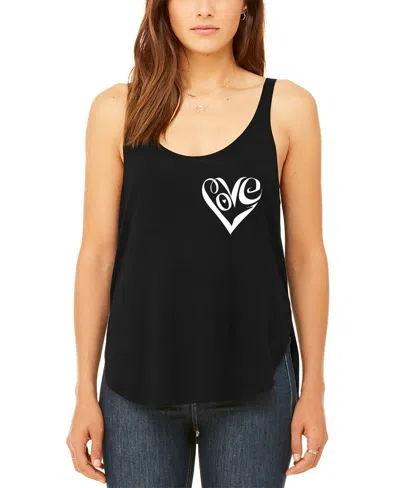 La Pop Art Women's Premium Word Art Script Heart Flowy Tank Top In Black