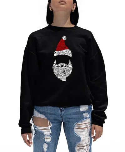 La Pop Art Women's Feliz Navidad Santa Claus Word Art Crewneck Sweatshirt In Black