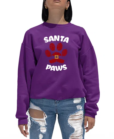 La Pop Art Women's Santa Paws Word Art Crewneck Sweatshirt In Purple