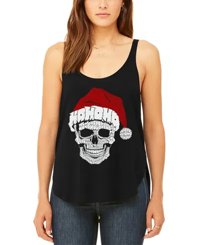 La Pop Art Women's Santa Skull Premium Word Art Flowy Tank Top In Black