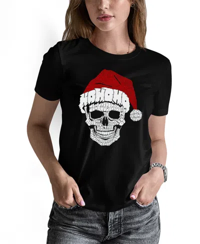 La Pop Art Women's Santa Skull Word Art Crew Neck T-shirt In Black