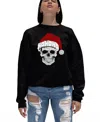 La Pop Art Women's Santa Skull Word Art Crewneck Sweatshirt In Black