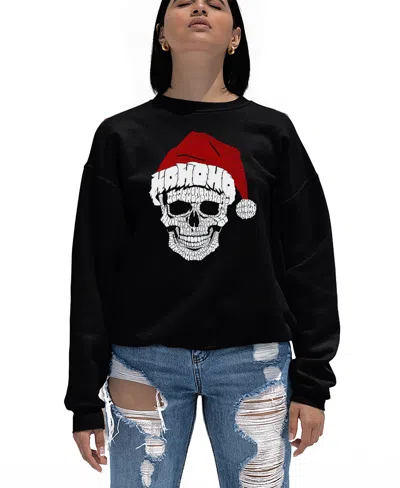 La Pop Art Women's Santa Skull Word Art Crewneck Sweatshirt In Black