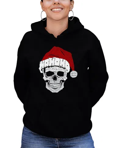 La Pop Art Women's Santa Skull Word Art Hooded Sweatshirt In Black