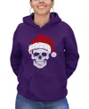 LA POP ART WOMEN'S SANTA SKULL WORD ART HOODED SWEATSHIRT