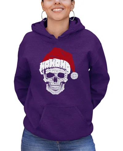 La Pop Art Women's Santa Skull Word Art Hooded Sweatshirt In Purple