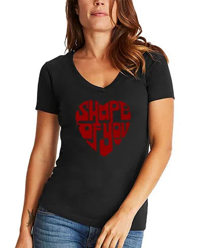 La Pop Art Women's Shape Of You Word Art V-neck T-shirt In Black