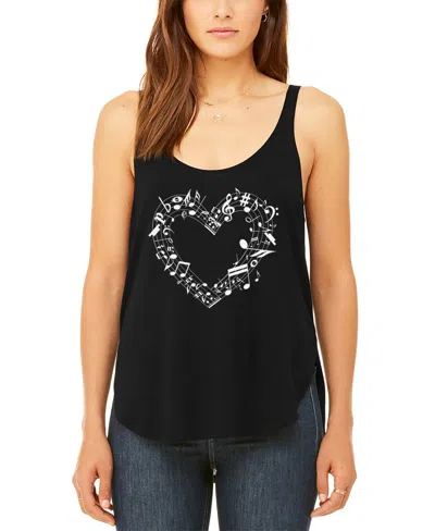 La Pop Art Women's Sheet Music Heart Premium Word Art Flowy Tank Top In Black