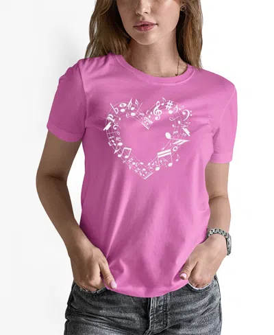 La Pop Art Women's Sheet Music Heart Word Art Pullover Top In Pink