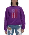 La Pop Art Women's Skull Flag Word Art Crewneck Sweatshirt In Purple