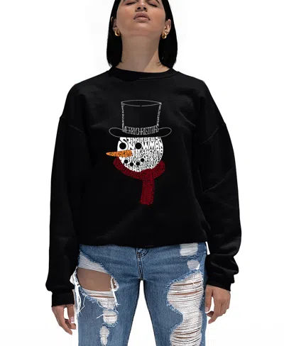 La Pop Art Women's Snowman Face Word Art Crewneck Sweatshirt In Black