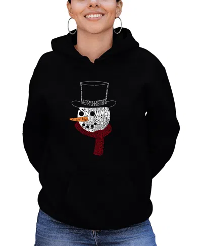 La Pop Art Women's Snowman Face Word Art Long Sleeve Sweatshirt In Black