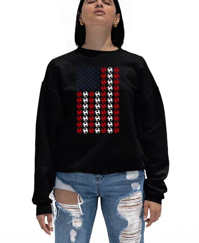 La Pop Art Women's Soccer Flag Word Art Crewneck Sweatshirt In Black