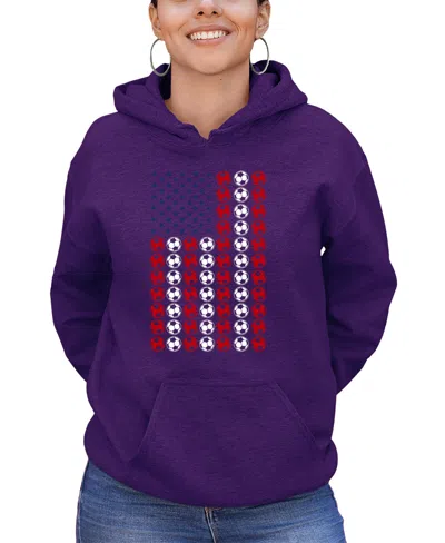 La Pop Art Women's Soccer Flag Word Art Hooded Sweatshirt In Purple