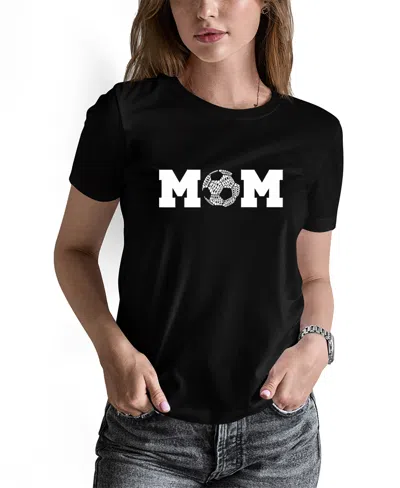 La Pop Art Women's Soccer Mom Word Art Crew Neck T-shirt In Black