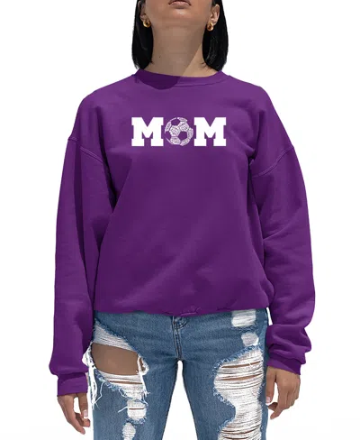La Pop Art Women's Soccer Mom Word Art Crewneck Sweatshirt In Purple