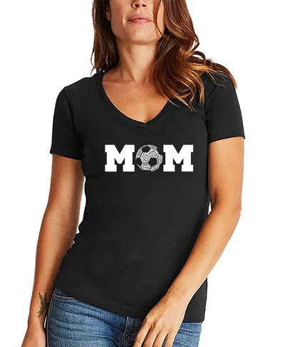 La Pop Art Women's Soccer Mom Word Art V-neck T-shirt In Black