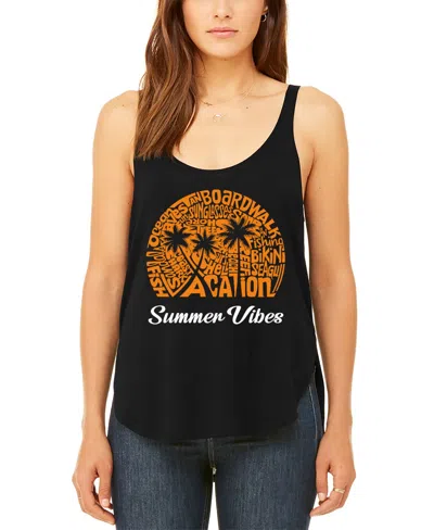 La Pop Art Women's Summer Vibes Premium Word Art Flowy Tank Top In Black